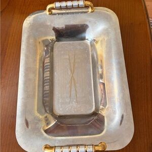 Silver Rectangular Tray with Gold Handles
